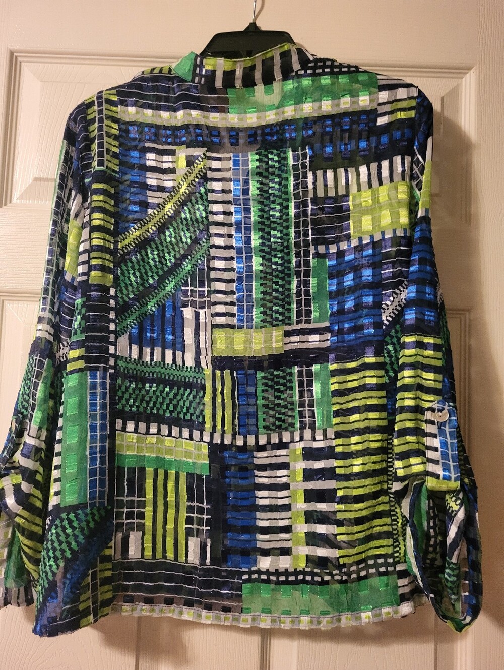 Ruby Rd. Blue & Green Geometric Print Button-Down Shirt - Picture 5 of 7
